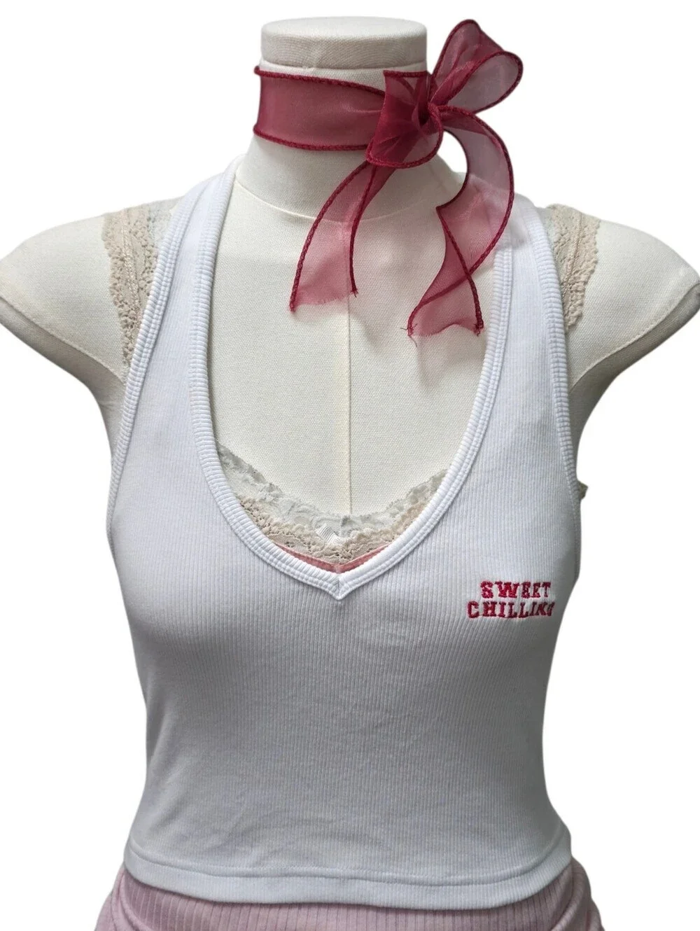 Sweet Chilling cotton ribbed halter neck top - Picture 1 of 5